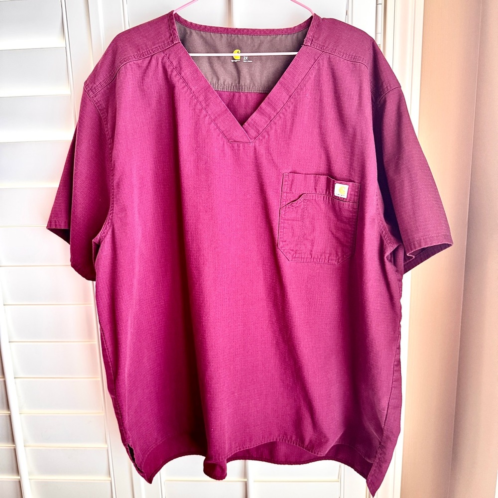 Carhartt Ripstop Scrub Top 2X Burgundy Maroon V-Neck‎ Workwear Uniform